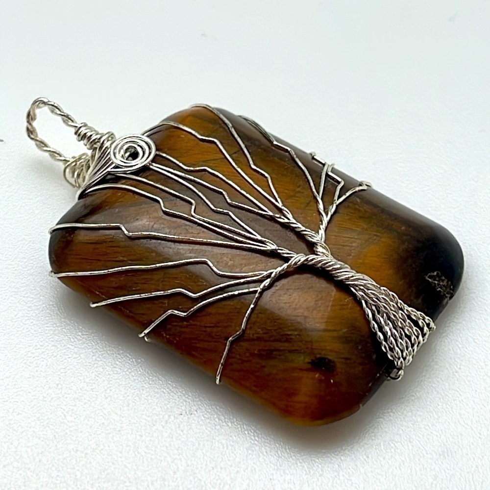 NEW tiger‎ eye Square Tree of Life set in silver